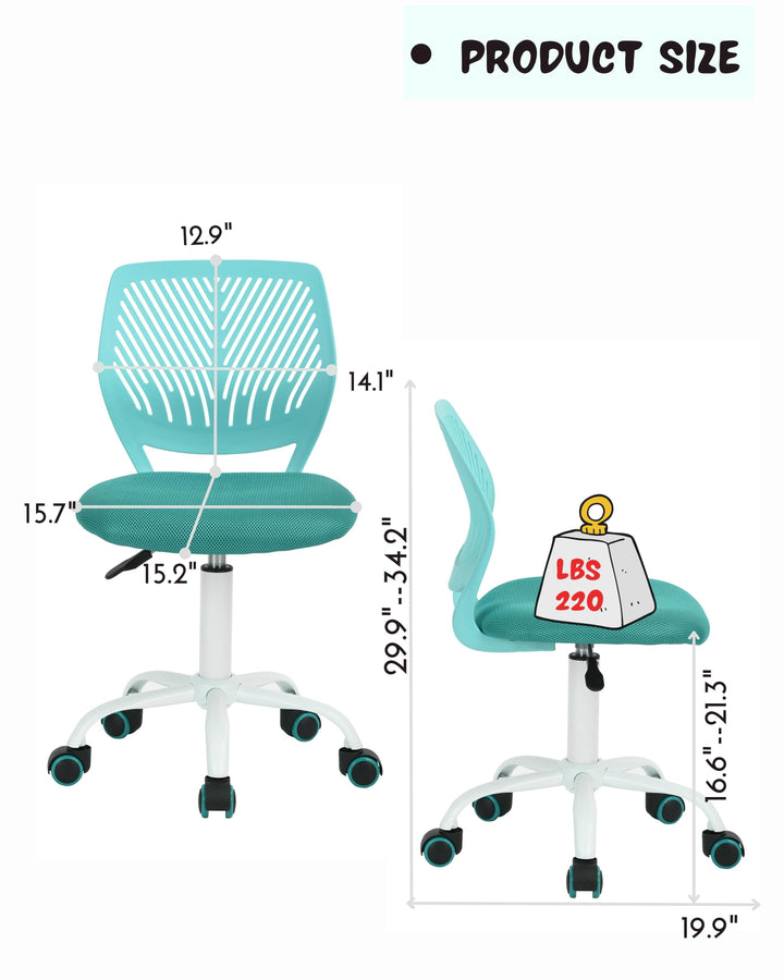 Furniture R Growing Teen Office Chair ,Ergonomic Plastic Task Chair With Adjustable Height And Swivel Function