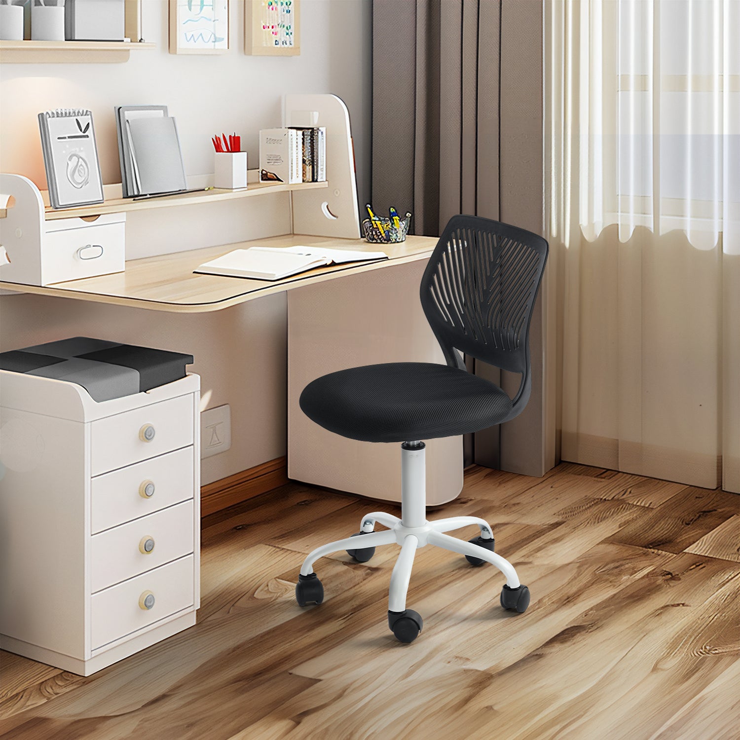 FurnitureR Chaise de Bureau Ergonomique en Mesh Noir avec Base Métal Blanc