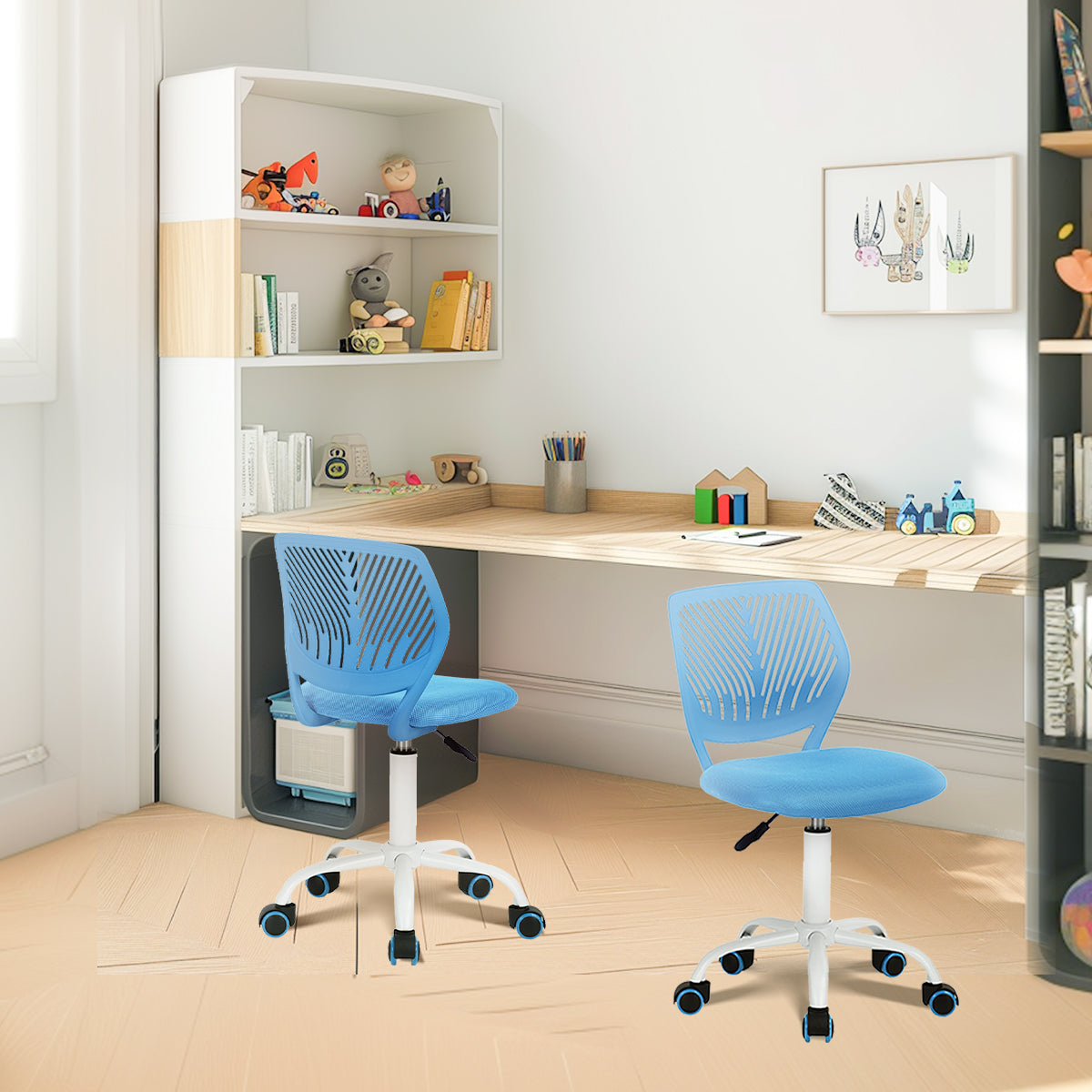 FurnitureR Chaise de Bureau Ergonomique Bleu, Dossier PP, Siège Filet, Lot de 2