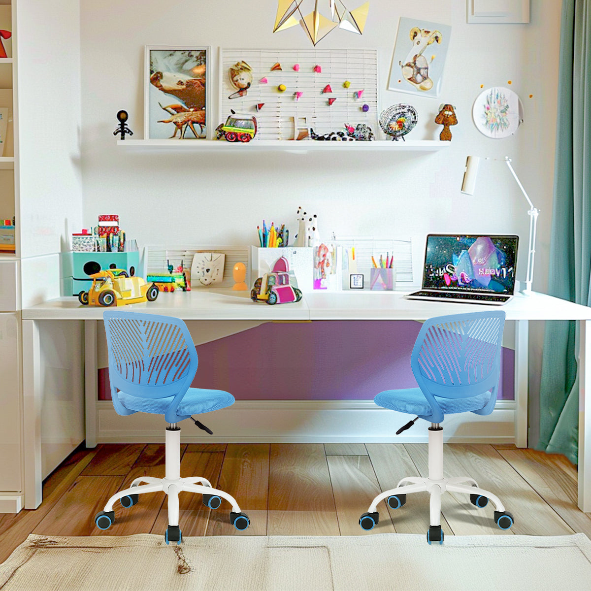 FurnitureR Chaise de Bureau Ergonomique Bleu, Dossier PP, Siège Filet, Lot de 2