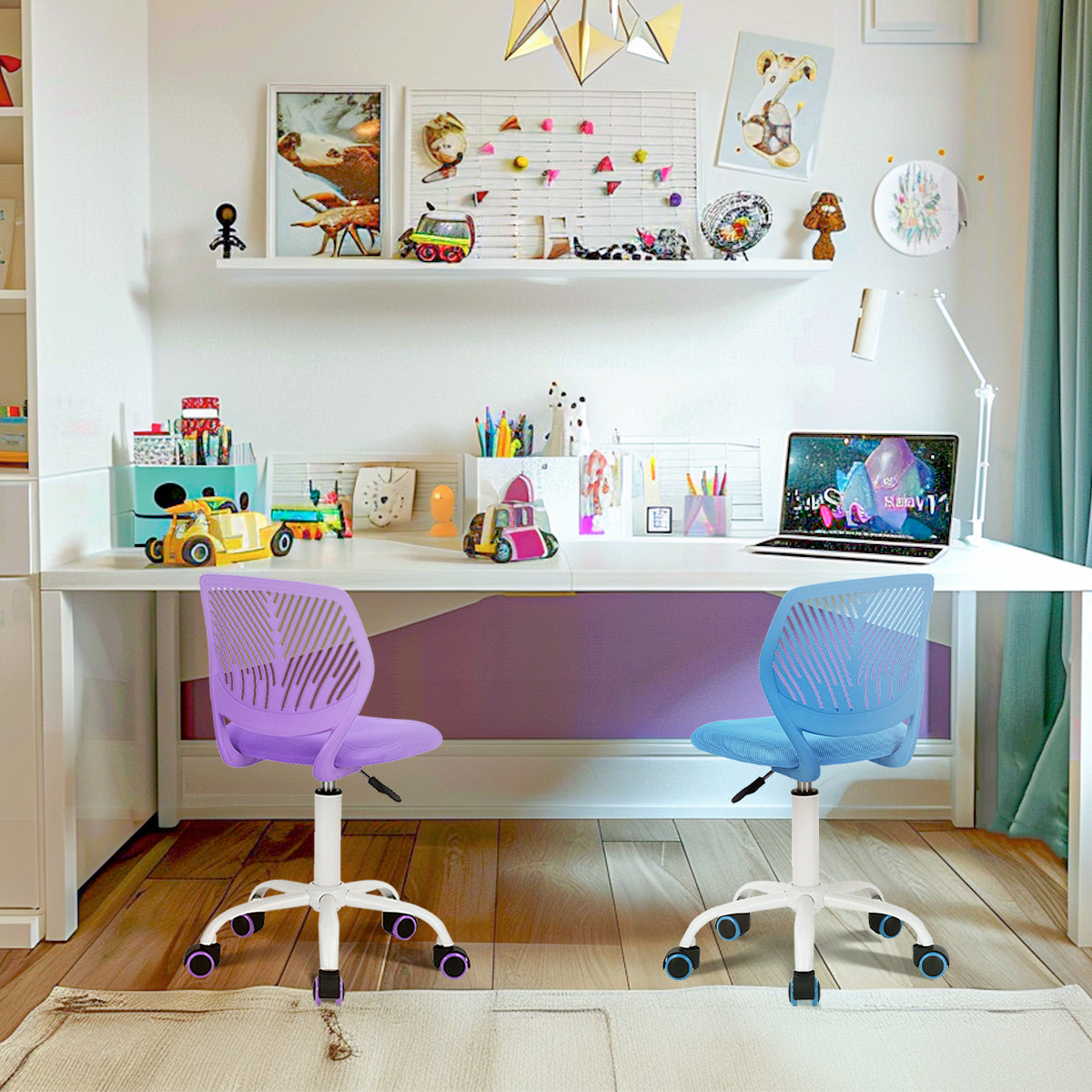 FurnitureR Chaise de Bureau Ergonomique en Filet Bleu Violet, Lot de 2, Dossier PP, Réglable
