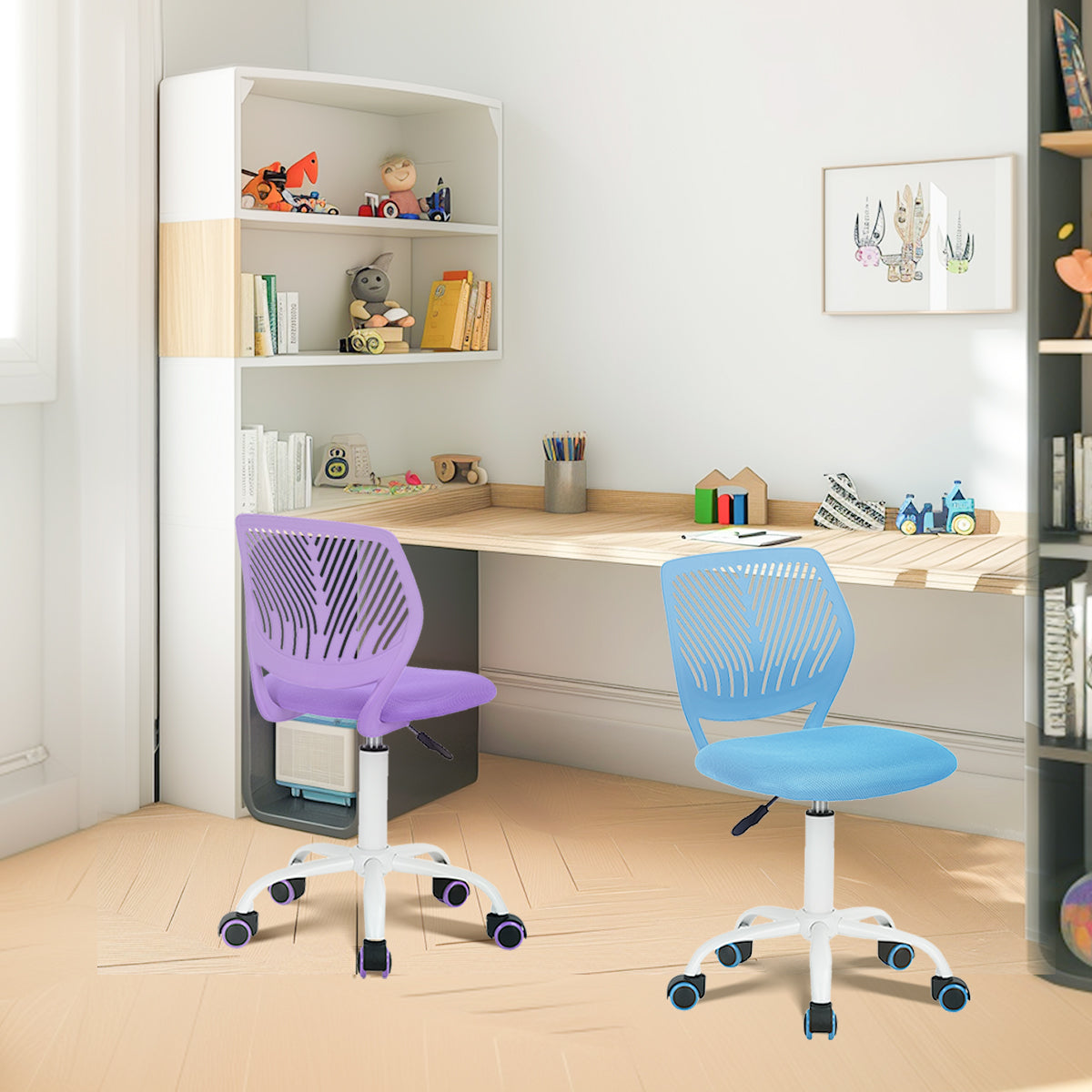 FurnitureR Chaise de Bureau Ergonomique en Filet Bleu Violet, Lot de 2, Dossier PP, Réglable