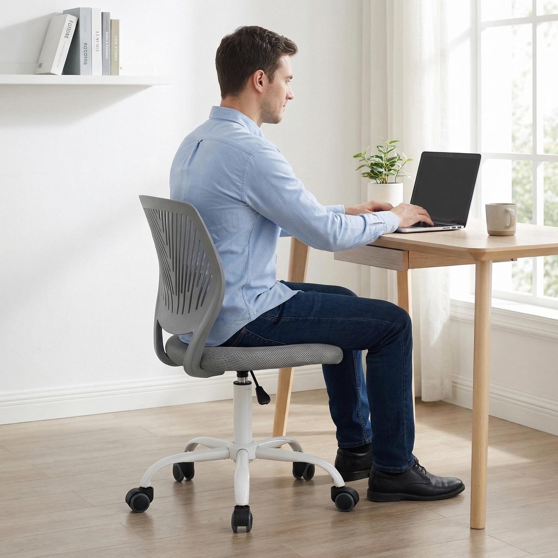 FurnitureR Chaise de Bureau Ergonomique Gris | Dossier PP & Assise Sandwich – Office Chair