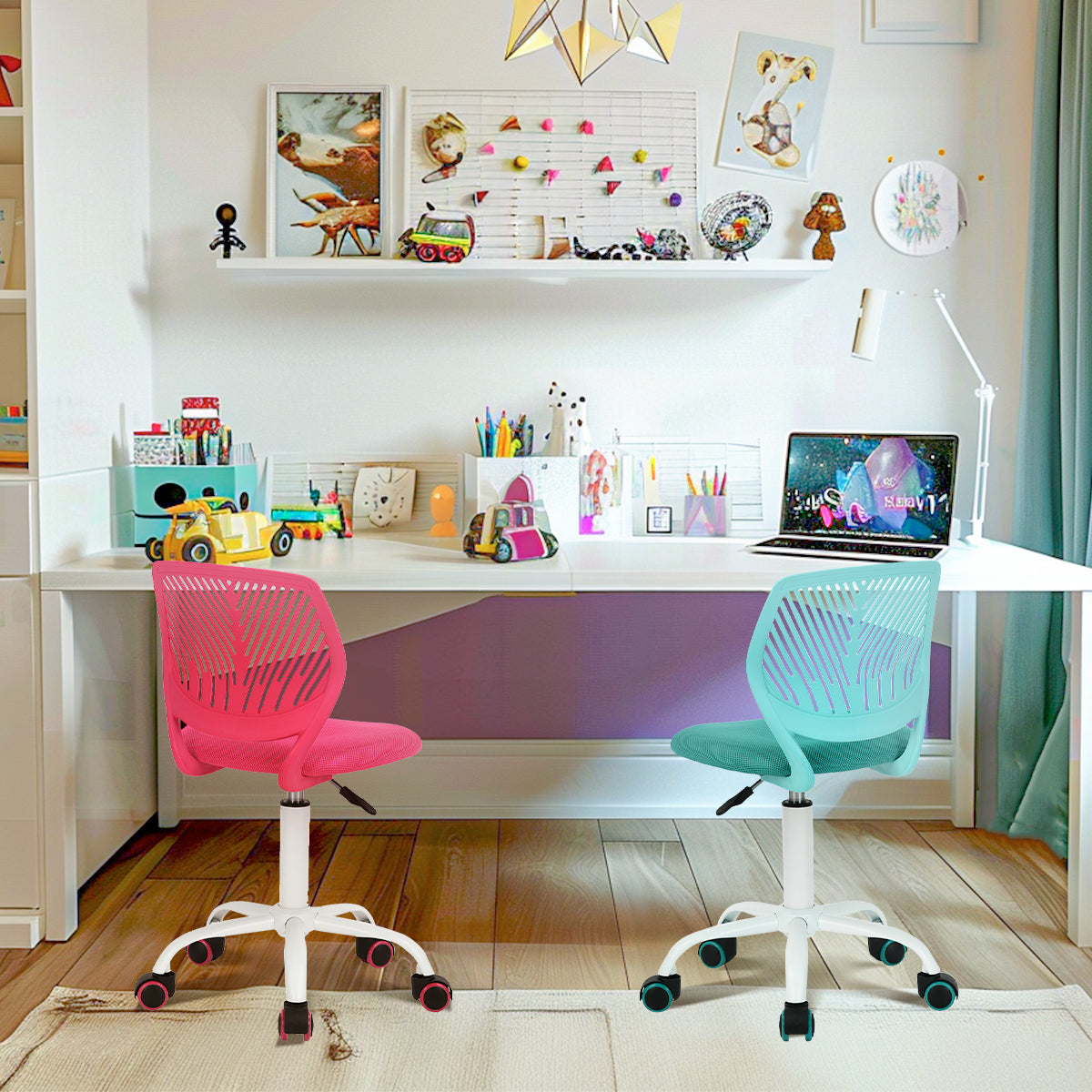 FurnitureR Chaise de Bureau Ergonomique en Filet et Plastique Turquoise – Lot de 2