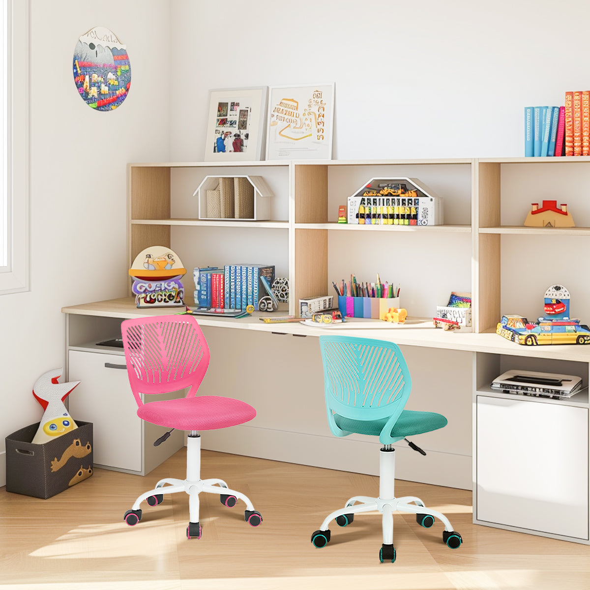 FurnitureR Chaise de Bureau Ergonomique en Filet et Plastique Turquoise – Lot de 2
