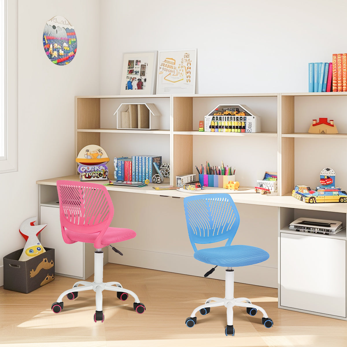FurnitureR Chaise de Bureau Ergonomique en Maille, Lot de 2, Rose et Bleu Clair