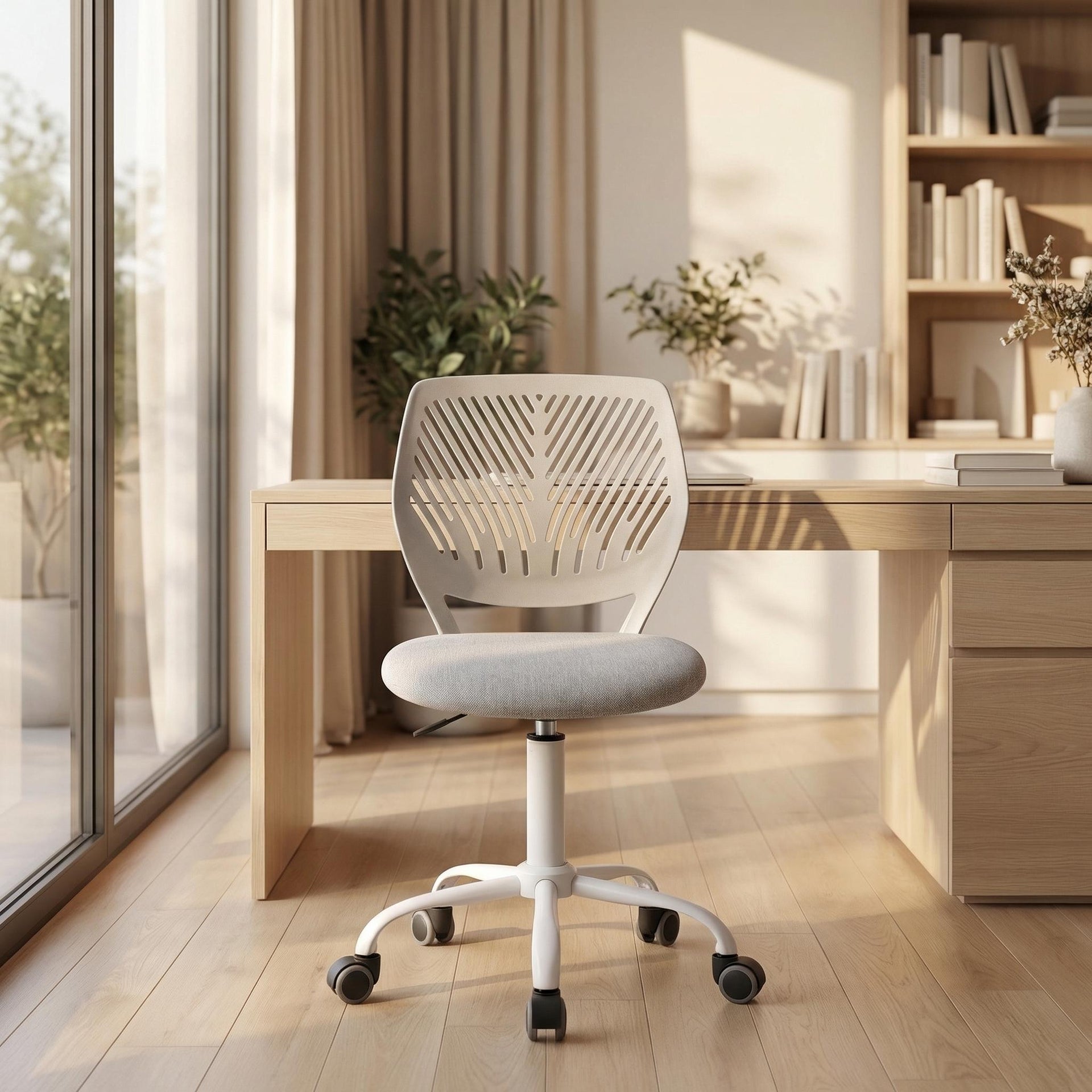FurnitureR Chaise de Bureau Ergonomique en Tissu Gris avec Base Métal Blanc