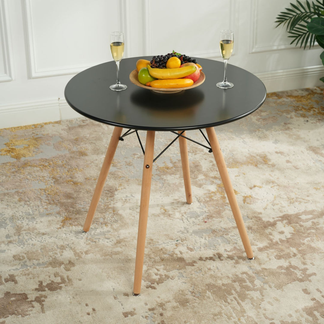 Runder Esstisch von FurnitureR, 80 cm Durchmesser, für 2-4 Personen, stilvoller runder Tisch mit Holzbeinen für Küche, Café und Aufenthaltsraum, Schwarz
