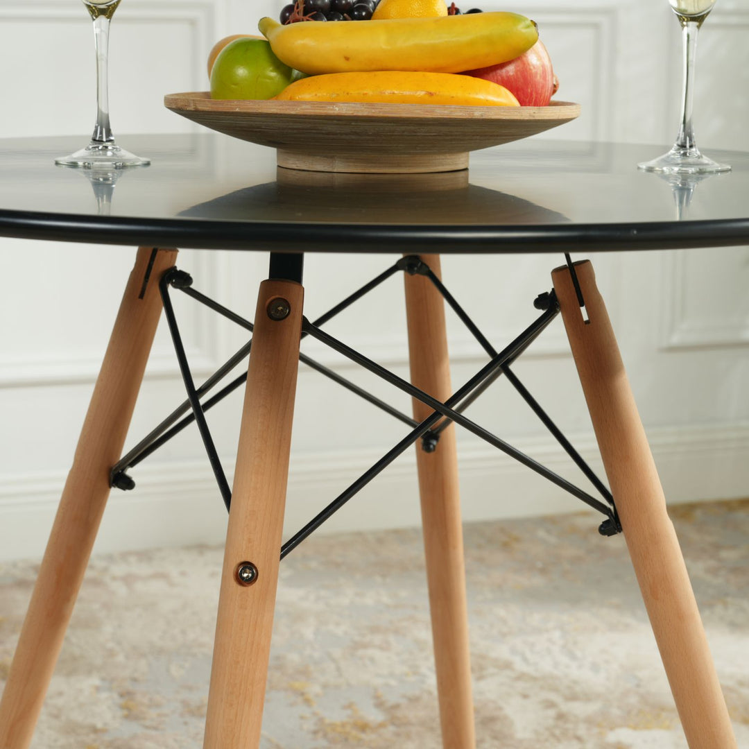 Runder Esstisch von FurnitureR, 80 cm Durchmesser, für 2-4 Personen, stilvoller runder Tisch mit Holzbeinen für Küche, Café und Aufenthaltsraum, Schwarz