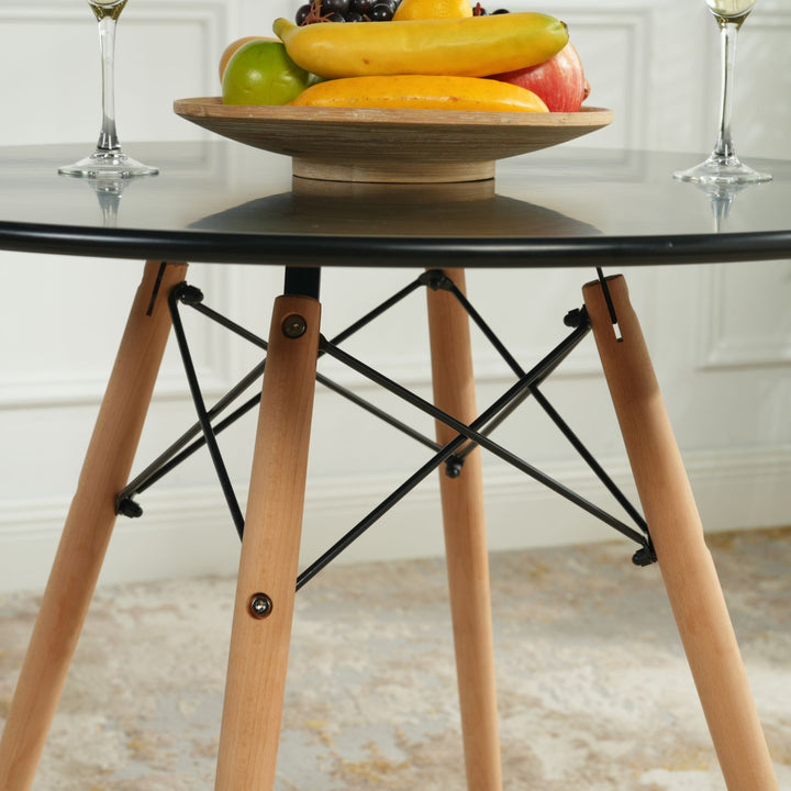 Runder Esstisch von FurnitureR, 80 cm Durchmesser, für 2-4 Personen, stilvoller runder Tisch mit Holzbeinen für Küche, Café und Aufenthaltsraum, Schwarz