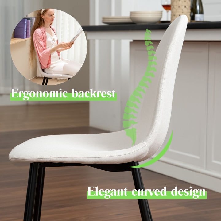 Ensemble de 4 chaises de salle à manger FurnitureR, assise confortable en tissu, sans accoudoirs, pieds en métal, style milieu du siècle, pour la cuisine ou le salon, beige