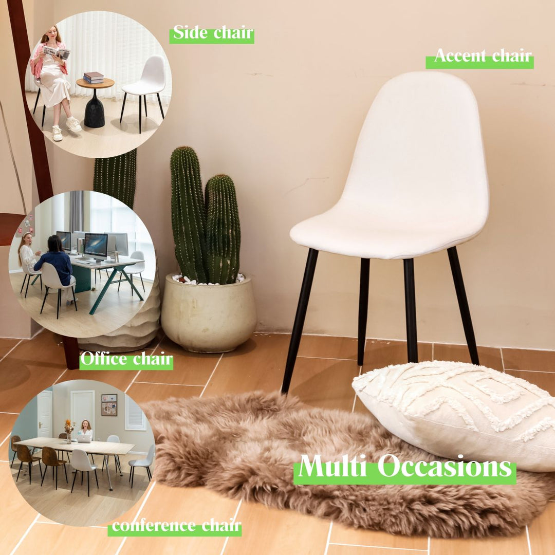 Ensemble de 4 chaises de salle à manger FurnitureR, assise confortable en tissu, sans accoudoirs, pieds en métal, style milieu du siècle, pour la cuisine ou le salon, beige