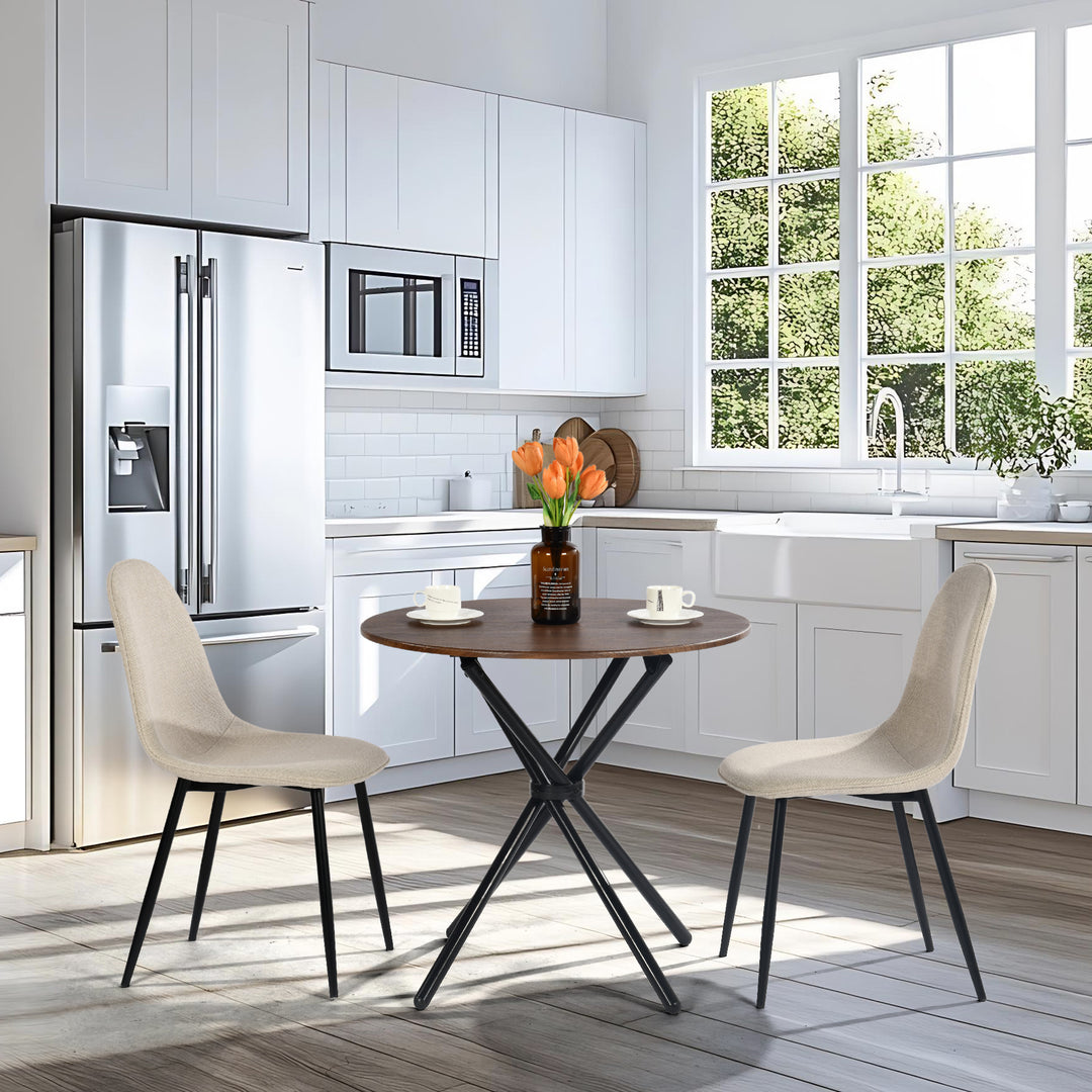 Furniture R Table de Salle à Manger Ronde en Noyer - 80cm, Table à thé de Balcon, Plateau en Bois Rétro avec Quatre Pieds en Métal Noir, Design Compact, Polyvalent, für 2-4 Personen Küche, Café