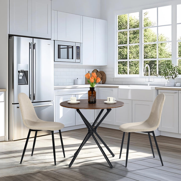 Furniture R Table de Salle à Manger Ronde en Noyer - 80cm, Table à thé de Balcon, Plateau en Bois Rétro avec Quatre Pieds en Métal Noir, Design Compact, Polyvalent, für 2-4 Personen Küche, Café