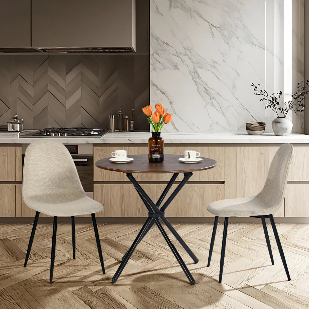 Furniture R Table de Salle à Manger Ronde en Noyer - 80cm, Table à thé de Balcon, Plateau en Bois Rétro avec Quatre Pieds en Métal Noir, Design Compact, Polyvalent, für 2-4 Personen Küche, Café