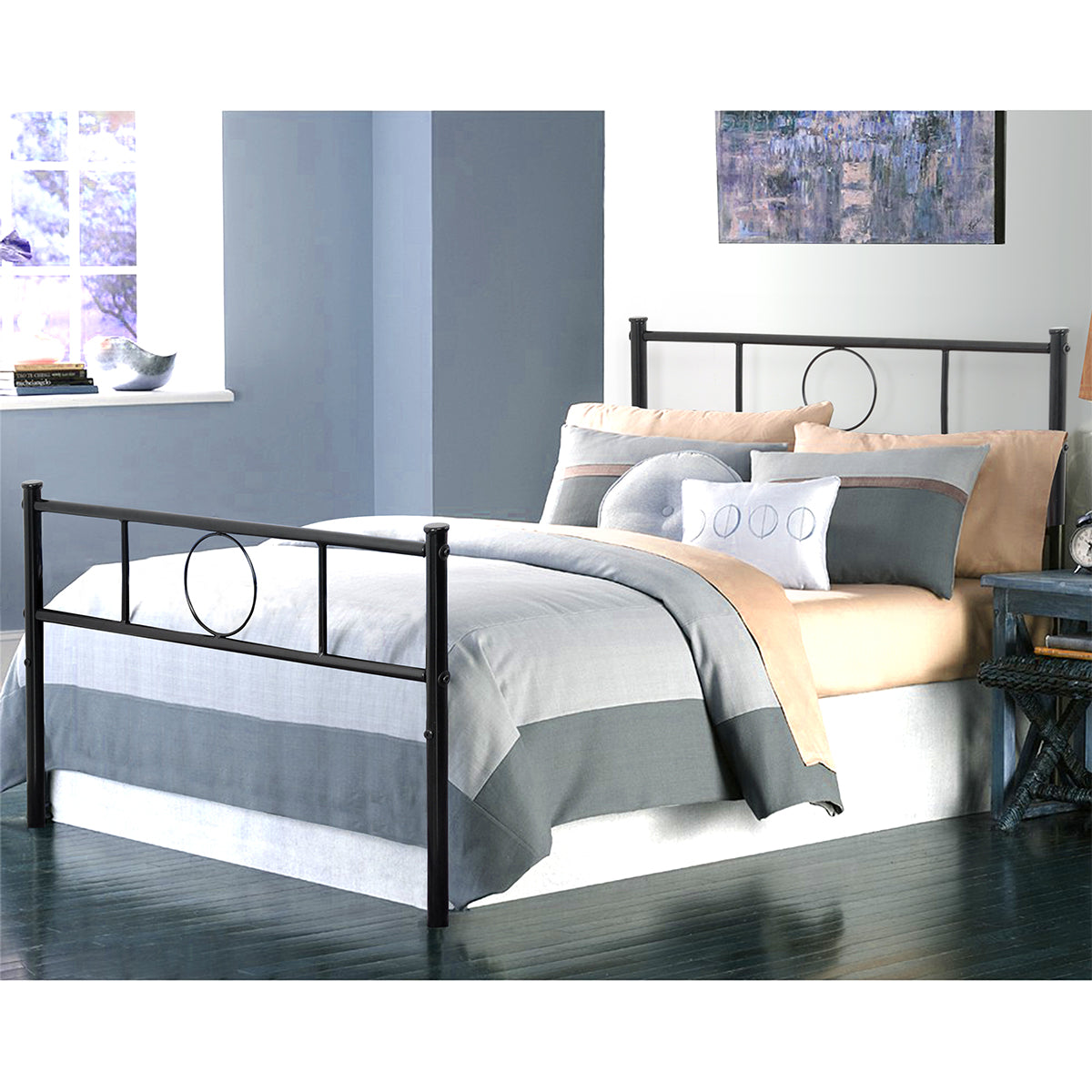 Cadre de lit en métal FurnitureR pour lit simple, avec tête et pied de lit – Rangement sous le sommier, sans sommier tapissier, noir