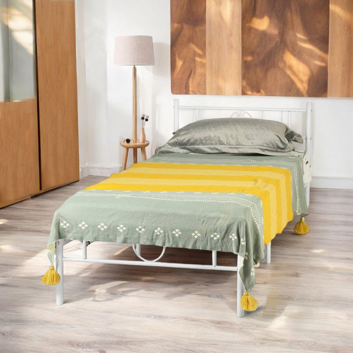 FurnitureR Metallbettgestell (Einzelbettgröße) mit Kopf- und Fußteil – inklusive Stauraum unter dem Lattenrost, kein Boxspringbett erforderlich, einfache Montage, weiß