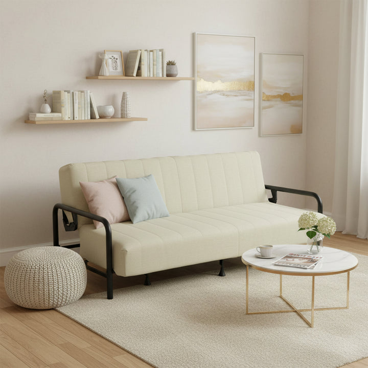 FurnitureR Convertible Folding Sofa Bed with Metal Armrests, Dual-Mode Reclining Backrest, Modern Sleeper Couch for Living Room, Guest Room, Apartment