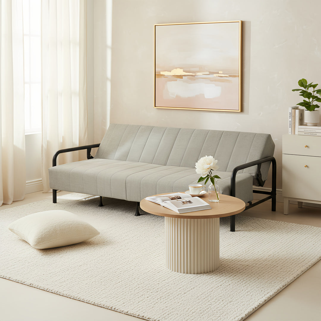 FurnitureR Convertible Folding Sofa Bed with Metal Armrests, Dual-Mode Reclining Backrest, Modern Sleeper Couch for Living Room, Guest Room, Apartment