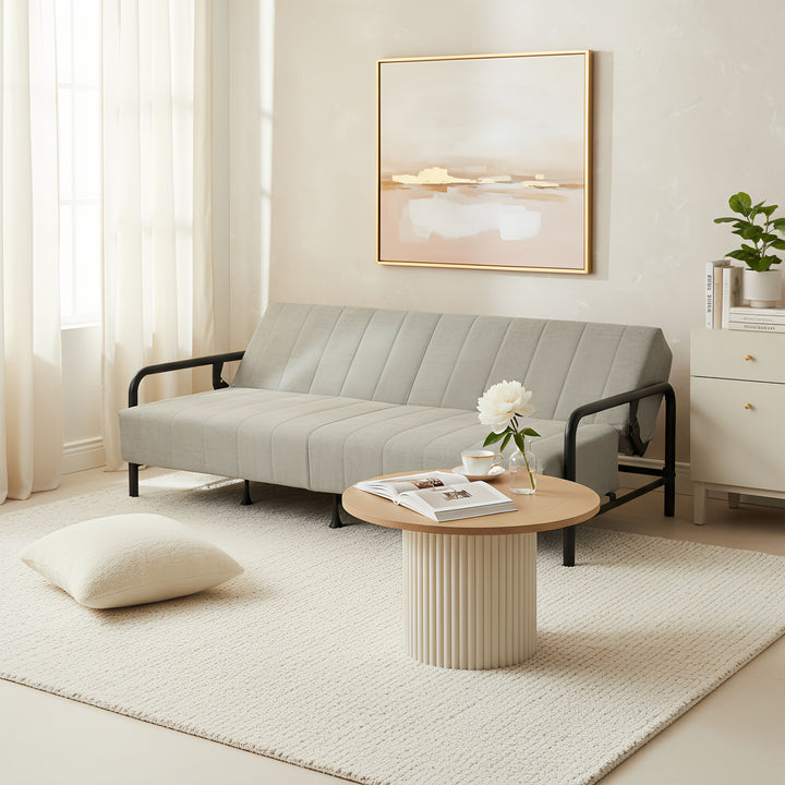 FurnitureR Convertible Folding Sofa Bed with Metal Armrests, Dual-Mode Reclining Backrest, Modern Sleeper Couch for Living Room, Guest Room, Apartment