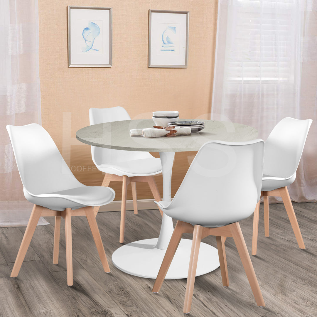FurnitureR Esszimmerstühle, gepolsterte Stühle mit mittelhoher Rückenlehne und Kunstlederbezug für Esszimmer, Küche und Wohnzimmer, Beine aus Massivholz, 4er-Set
