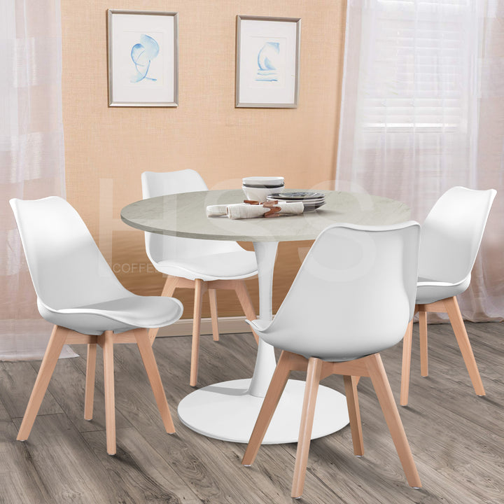 FurnitureR Esszimmerstühle, gepolsterte Stühle mit mittelhoher Rückenlehne und Kunstlederbezug für Esszimmer, Küche und Wohnzimmer, Beine aus Massivholz, 4er-Set