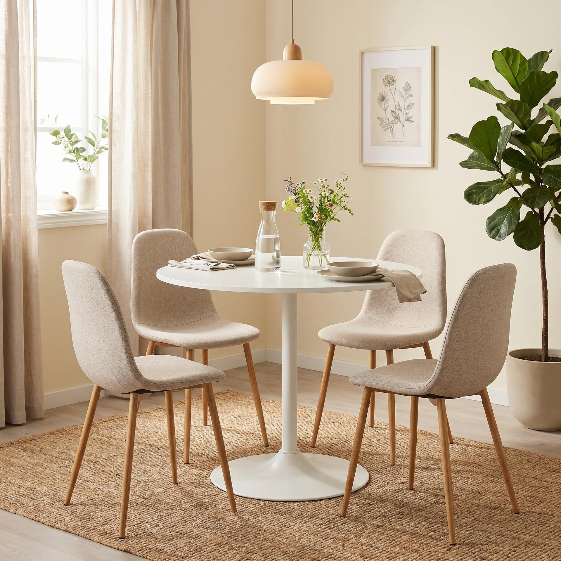 FurnitureR 5-Piece Round Dining Table Set with Upholstered Chairs, Modern Space Saving Kitchen Dining Set for Apartment Breakfast Nook Dining Room
