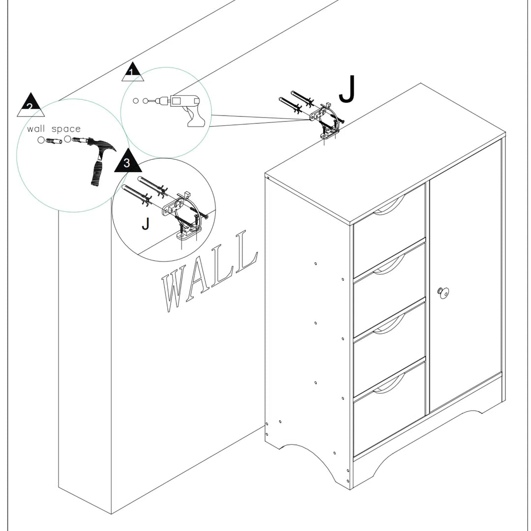 Meuble de rangement FurnitureR avec 4 tiroirs et porte latérale, unité de rangement moderne en bois avec étagères réglables, hauteur 82 cm (32,28 pouces), blanc