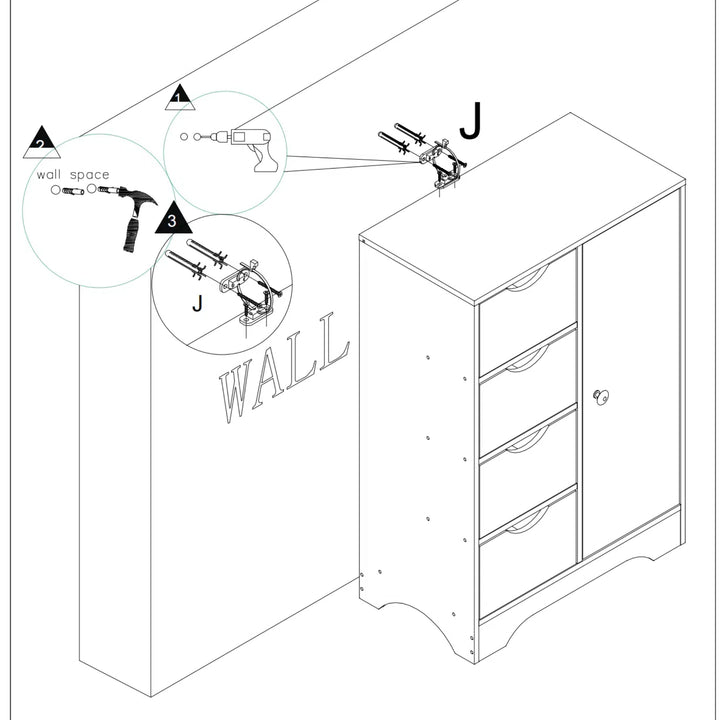 Meuble de rangement FurnitureR avec 4 tiroirs et porte latérale, unité de rangement moderne en bois avec étagères réglables, hauteur 82 cm (32,28 pouces), blanc