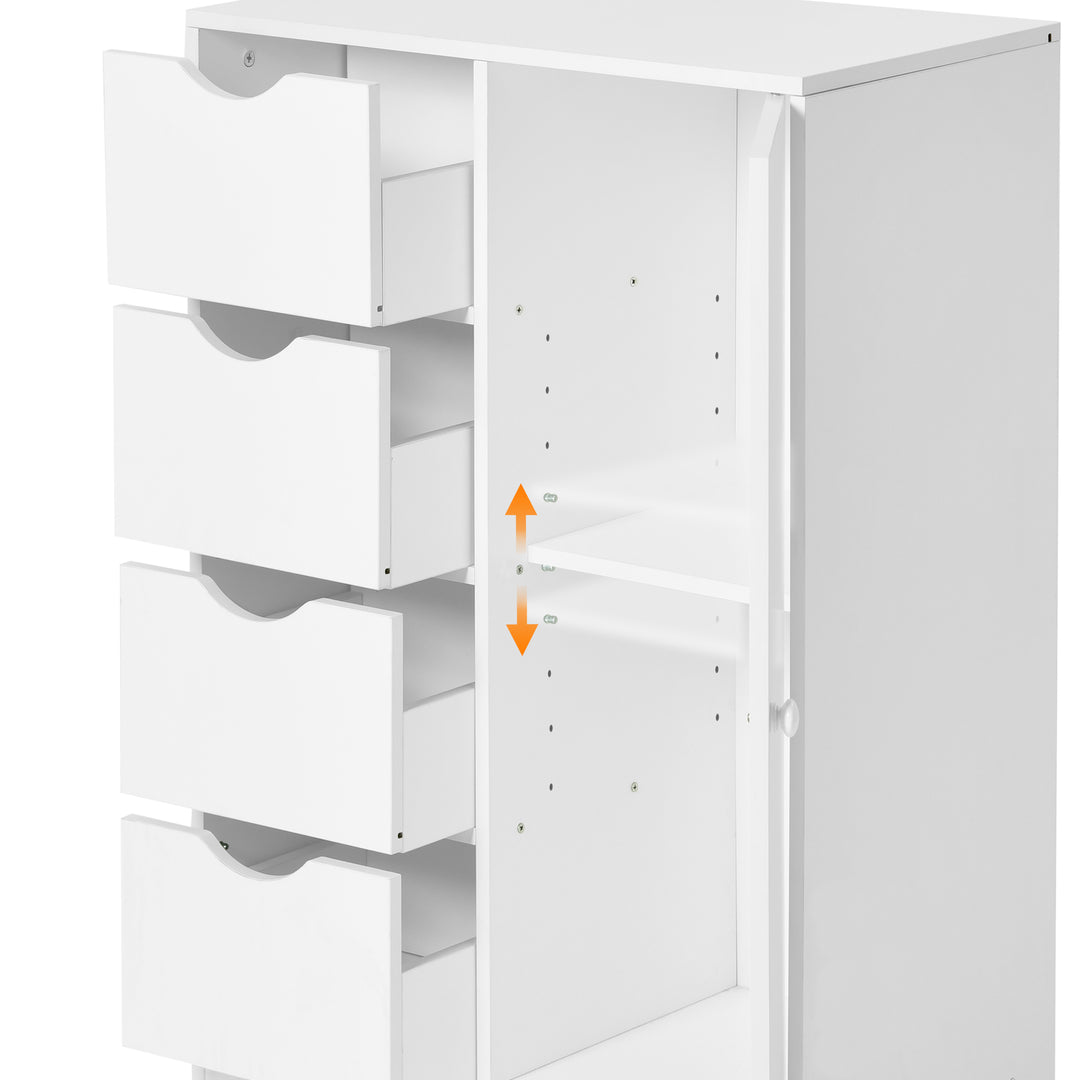 Meuble de rangement FurnitureR avec 4 tiroirs et porte latérale, unité de rangement moderne en bois avec étagères réglables, hauteur 82 cm (32,28 pouces), blanc