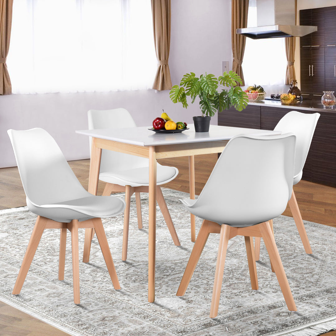 FurnitureR Esszimmerstühle, gepolsterte Stühle mit mittelhoher Rückenlehne und Kunstlederbezug für Esszimmer, Küche und Wohnzimmer, Beine aus Massivholz, 4er-Set
