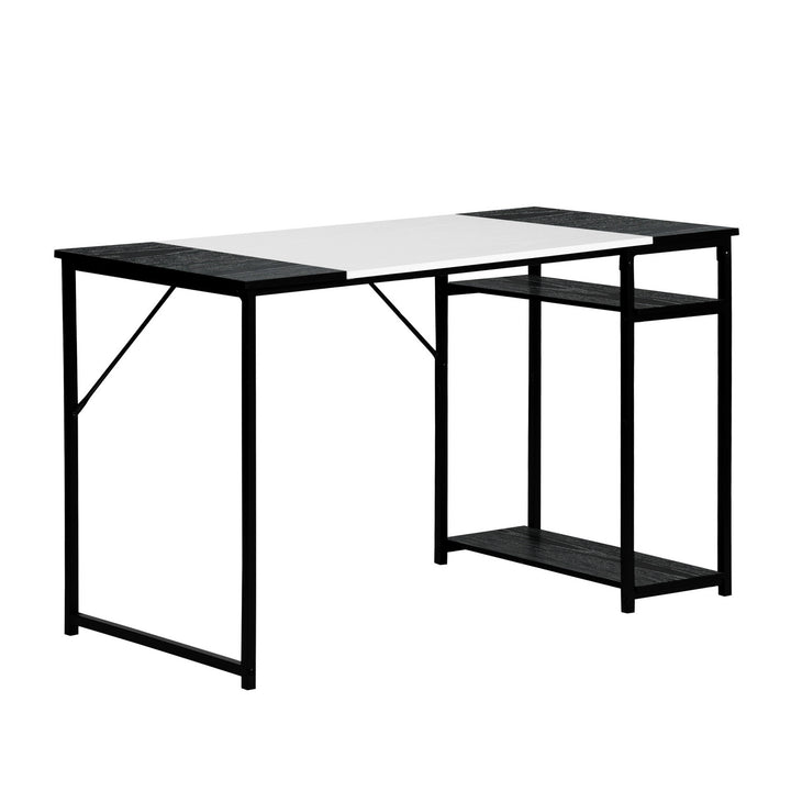 Bureau d'étude FurnitureR 120 cm avec étagères de rangement, bureau d'ordinateur avec structure en métal, table de travail peu encombrante pour bureau à domicile, noir/blanc