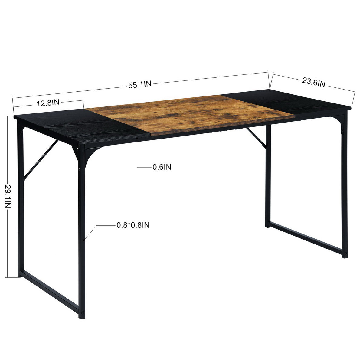 Bureau d'ordinateur portable FurnitureR 55" avec structure métallique robuste, marron et noir, idéal pour la maison ou la salle d'étude. 
