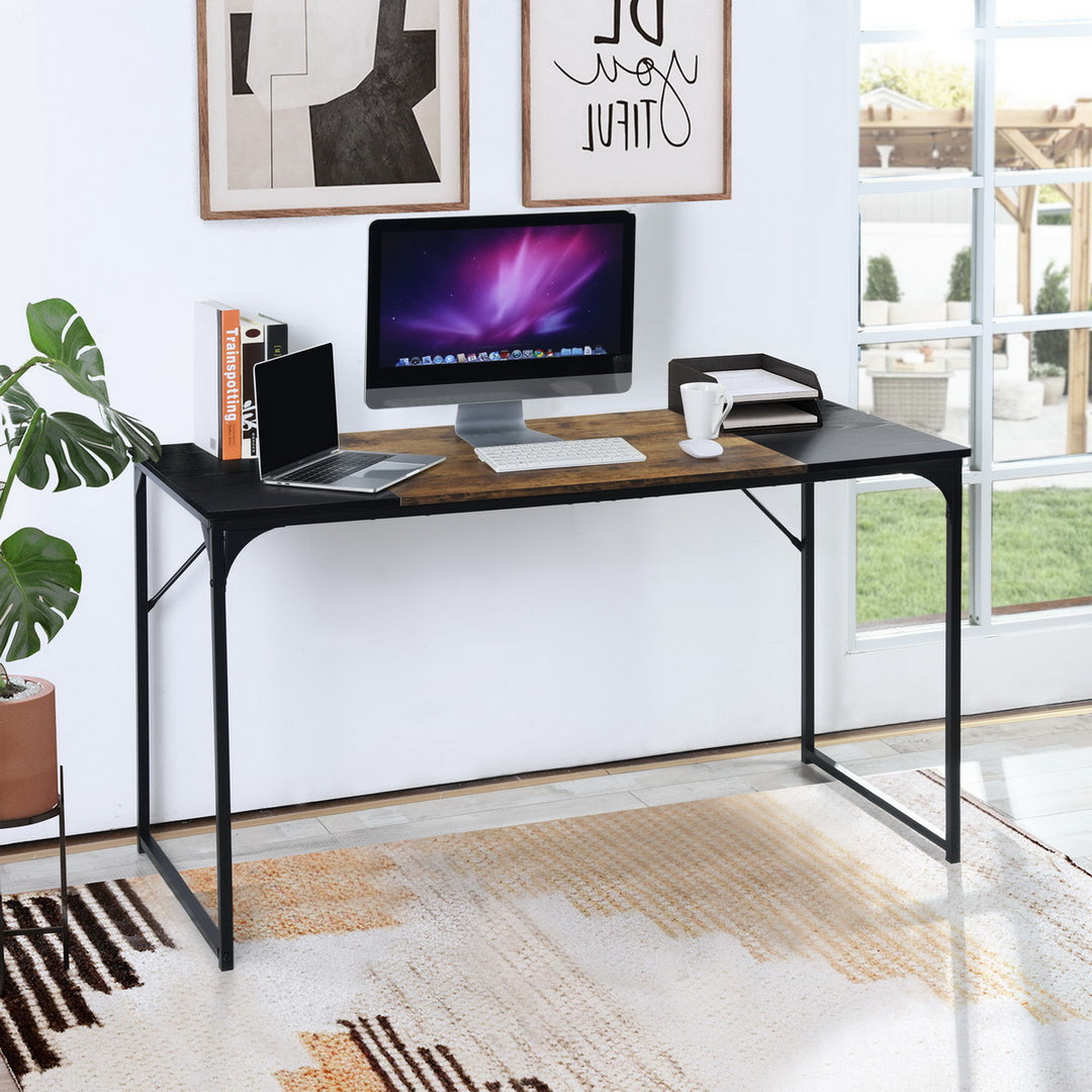 Bureau d'ordinateur portable FurnitureR 55" avec structure métallique robuste, marron et noir, idéal pour la maison ou la salle d'étude. 