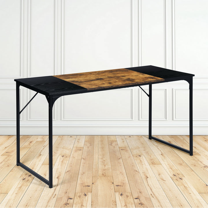 Bureau d'ordinateur portable FurnitureR 55" avec structure métallique robuste, marron et noir, idéal pour la maison ou la salle d'étude. 