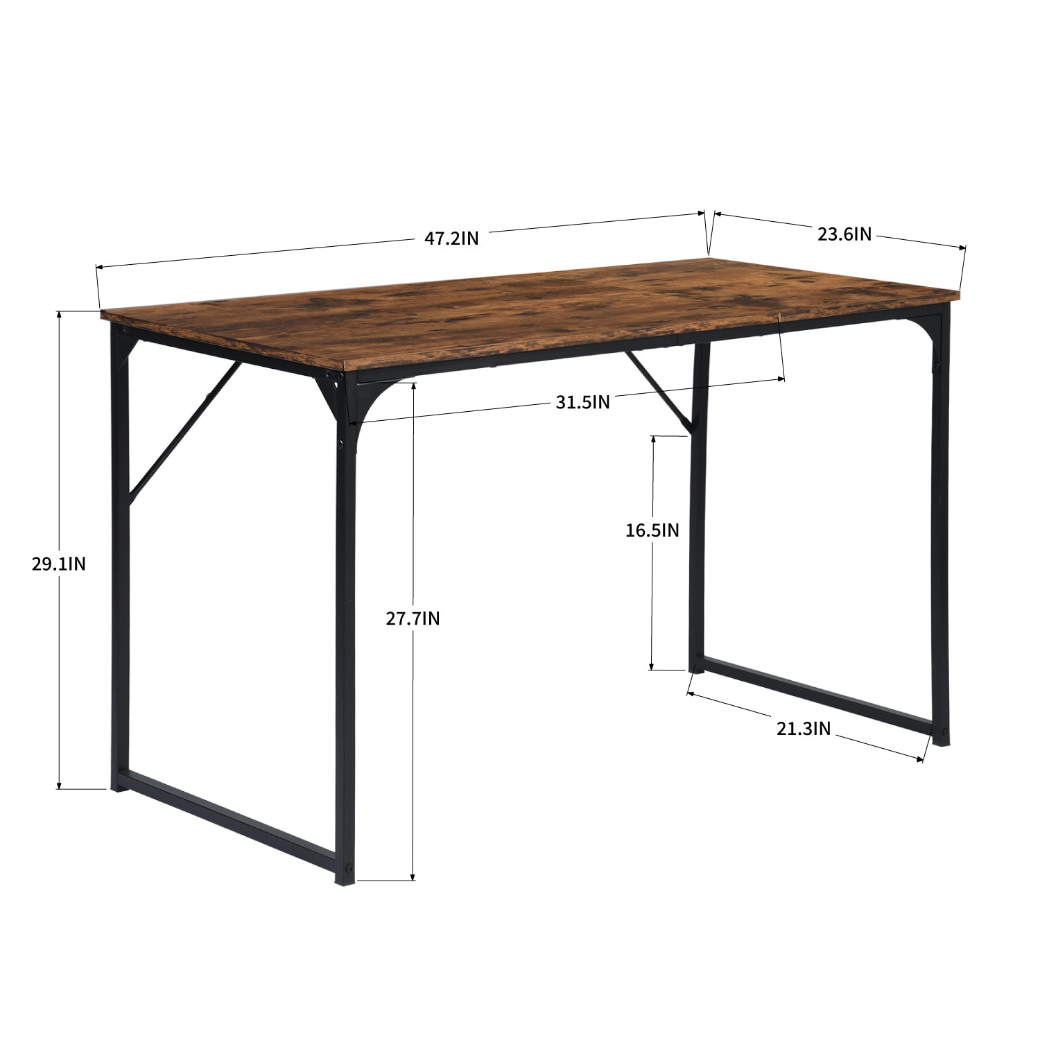 Bureau d'ordinateur simple FurnitureR 47,2 po pour ordinateur portable, cadre métallique robuste, marron rustique 