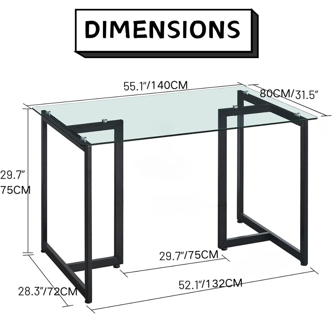 FurnitureR 55,1-Zoll-Glas-Esstisch, moderner rechteckiger Küchentisch mit stabilem Metallgestell, ideal für Esszimmer oder Homeoffice, Schwarz