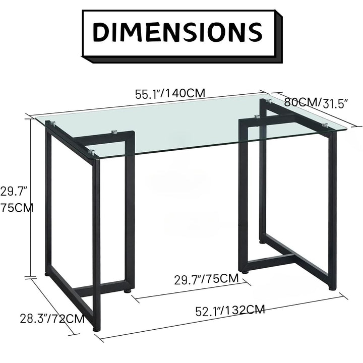 FurnitureR 55,1-Zoll-Glas-Esstisch, moderner rechteckiger Küchentisch mit stabilem Metallgestell, ideal für Esszimmer oder Homeoffice, Schwarz