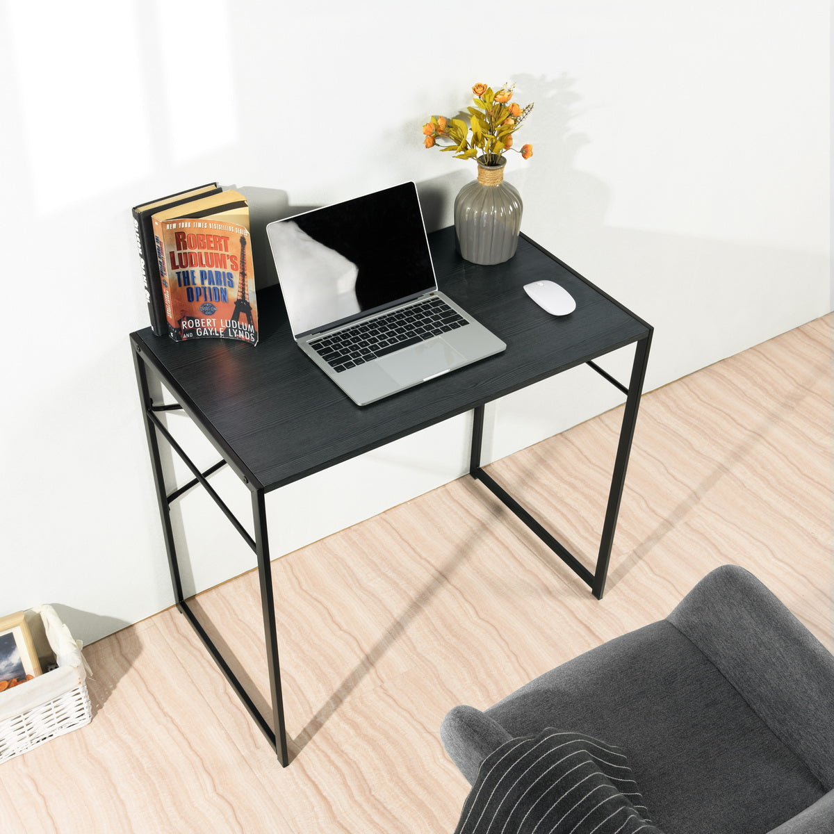 Bureau d'ordinateur FurnitureR 100 cm (39,4 pouces), bureau moderne et épuré avec structure métallique robuste, poste de travail pour PC/ordinateur portable, noir