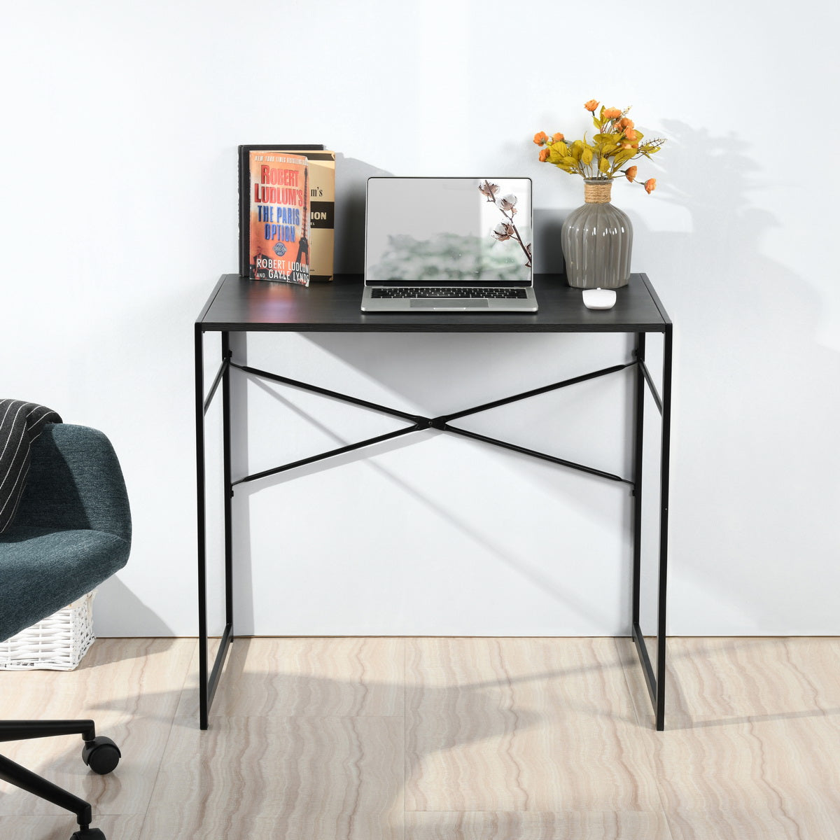 Bureau d'ordinateur FurnitureR 100 cm (39,4 pouces), bureau moderne et épuré avec structure métallique robuste, poste de travail pour PC/ordinateur portable, noir