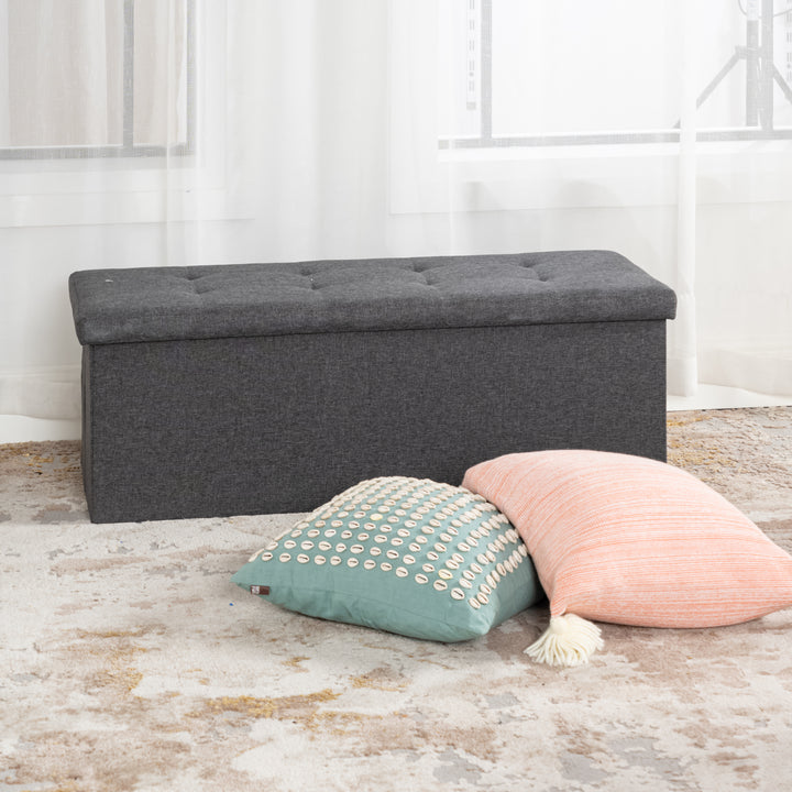 Furniture R Banc de Rangement en Tissu, Ottoman en Bout de Lit, Rangement pour Repose-Pieds, Canapé Pouf Pliant, Pouf Cube, Coffre de Rangement Intérieur avec Compartiment Amovible, L 76cm