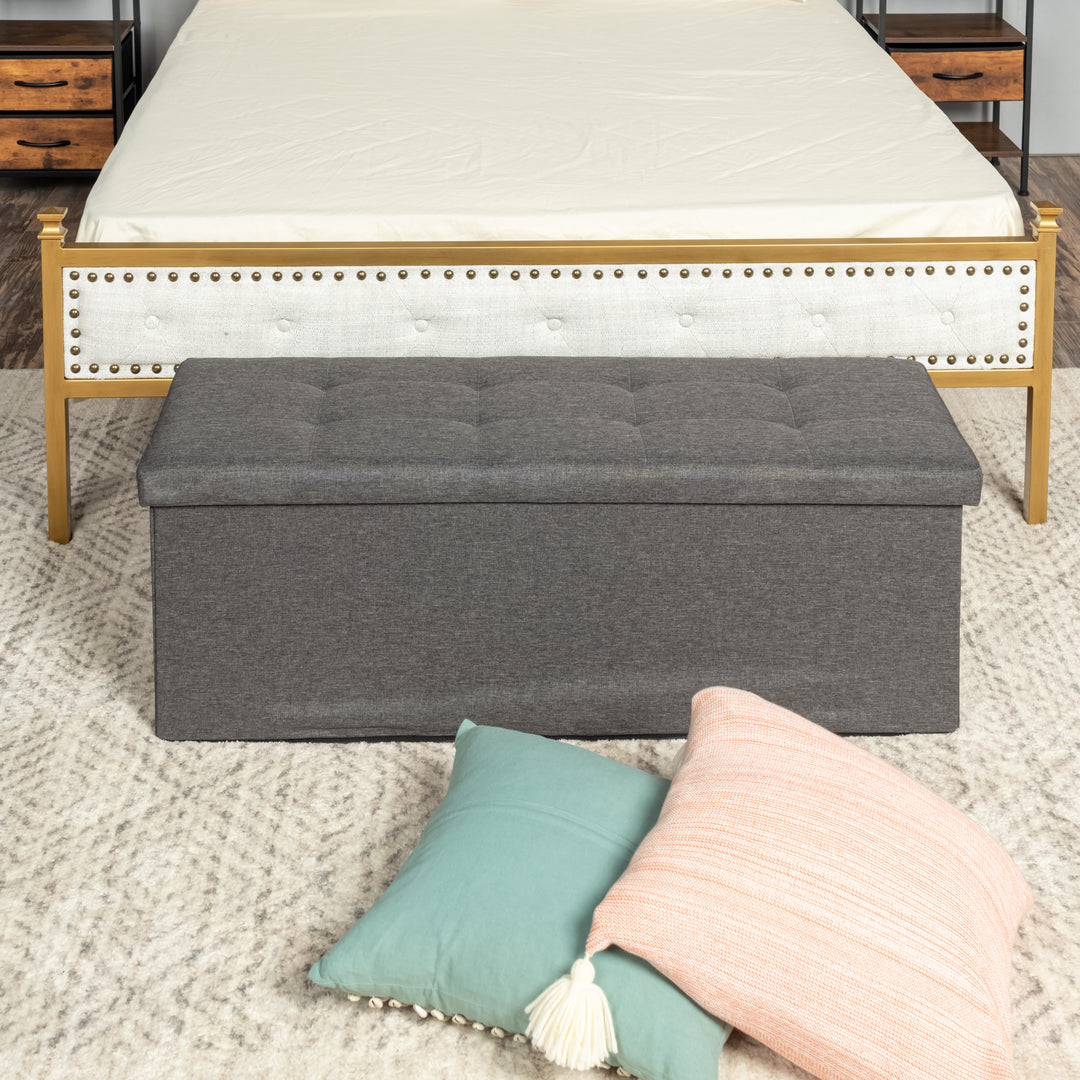 Furniture R Banc de Rangement en Tissu, Ottoman en Bout de Lit, Rangement pour Repose-Pieds, Canapé Pouf Pliant, Pouf Cube, Coffre de Rangement Intérieur avec Compartiment Amovible, L 76cm