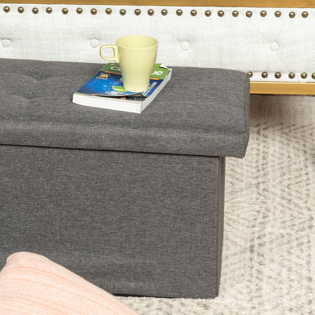 Furniture R Banc de Rangement en Tissu, Ottoman en Bout de Lit, Rangement pour Repose-Pieds, Canapé Pouf Pliant, Pouf Cube, Coffre de Rangement Intérieur avec Compartiment Amovible, L 76cm