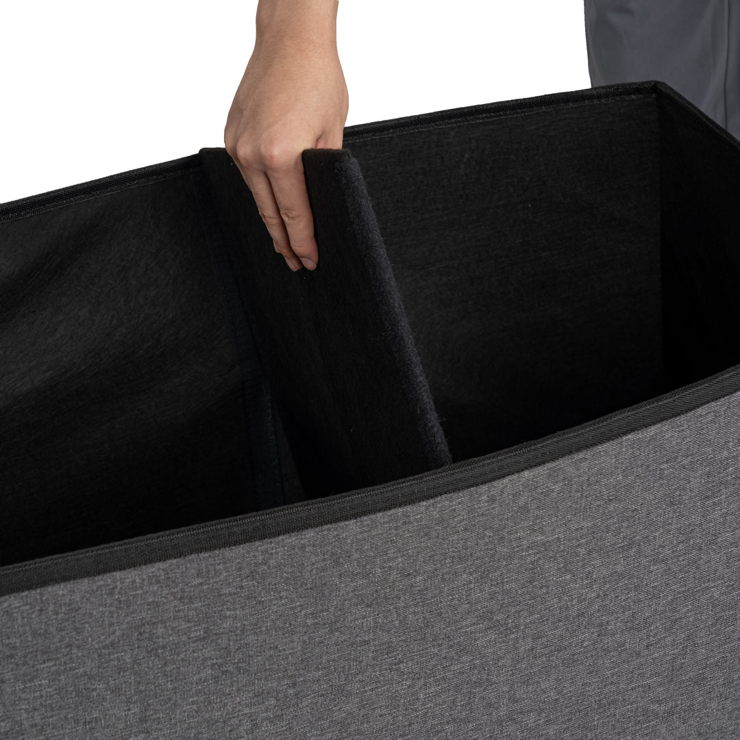 Furniture R Banc de Rangement en Tissu, Ottoman en Bout de Lit, Rangement pour Repose-Pieds, Canapé Pouf Pliant, Pouf Cube, Coffre de Rangement Intérieur avec Compartiment Amovible, L 76cm