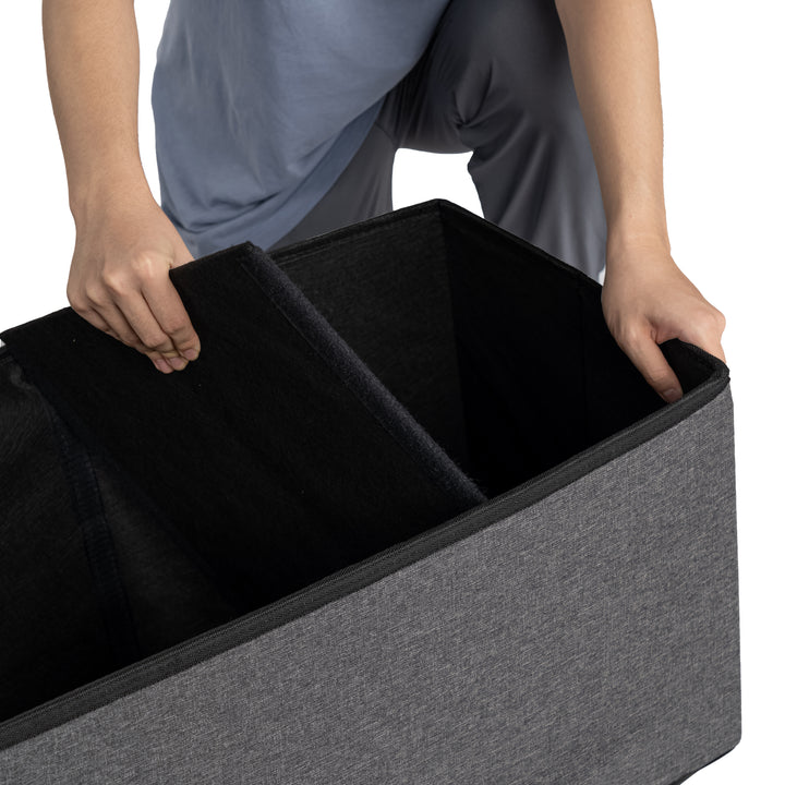Furniture R Banc de Rangement en Tissu, Ottoman en Bout de Lit, Rangement pour Repose-Pieds, Canapé Pouf Pliant, Pouf Cube, Coffre de Rangement Intérieur avec Compartiment Amovible, L 76cm