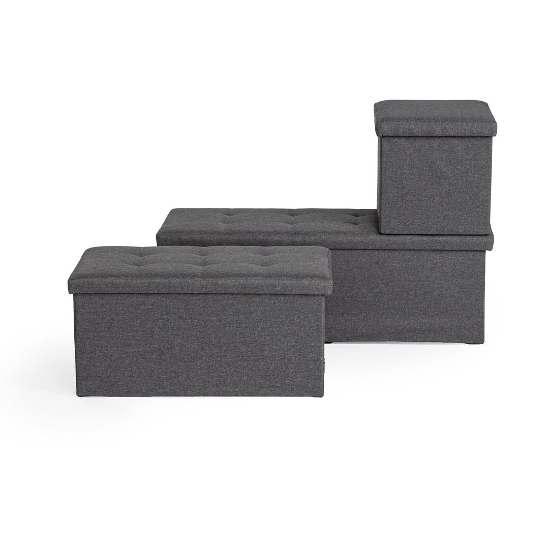 Furniture R Banc de Rangement en Tissu, Ottoman en Bout de Lit, Rangement pour Repose-Pieds, Canapé Pouf Pliant, Pouf Cube, Coffre de Rangement Intérieur avec Compartiment Amovible, L 76cm