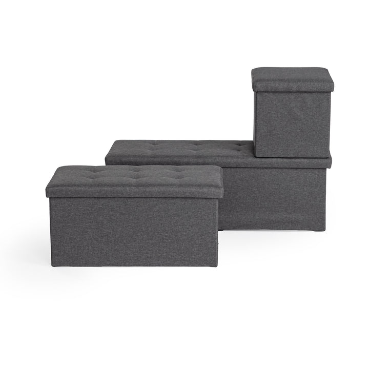 Furniture R Banc de Rangement en Tissu, Ottoman en Bout de Lit, Rangement pour Repose-Pieds, Canapé Pouf Pliant, Pouf Cube, Coffre de Rangement Intérieur avec Compartiment Amovible, L 76cm