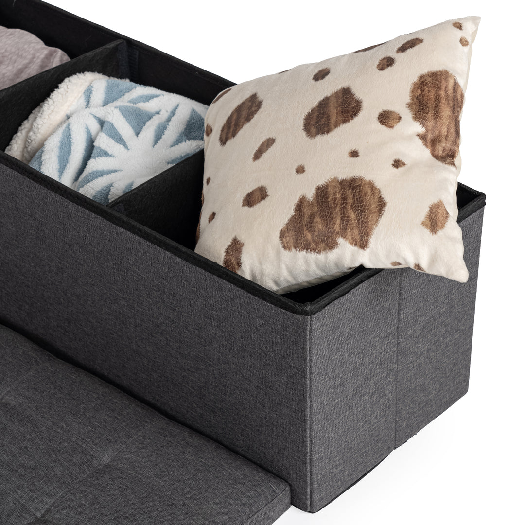 Furniture R Banc de Rangement en Tissu, Ottoman en Bout de Lit, Rangement pour Repose-Pieds, Canapé Pouf Pliant, Pouf Cube, Coffre de Rangement Intérieur avec Compartiment Amovible, L 76cm