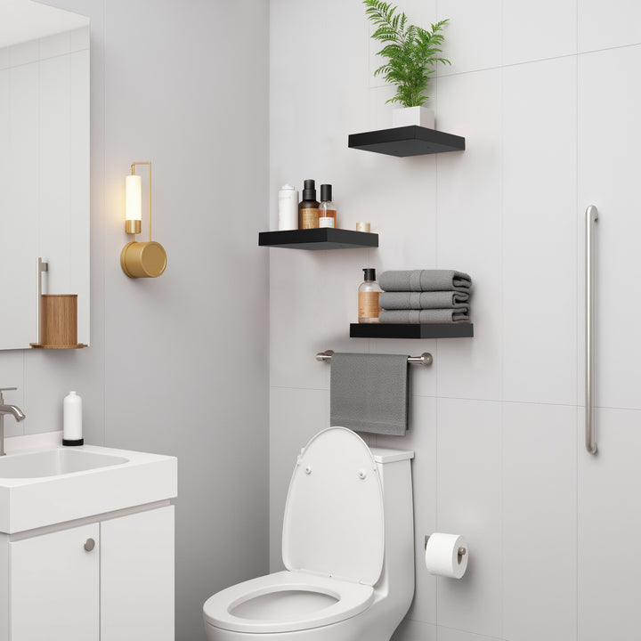 Ensemble de 3 étagères murales flottantes FurnitureR, étagères murales rustiques en bois pour salle de bain, chambre, salon, cuisine, noir