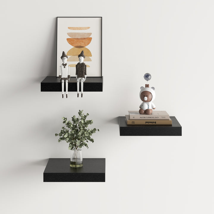 Ensemble de 3 étagères murales flottantes FurnitureR, étagères murales rustiques en bois pour salle de bain, chambre, salon, cuisine, noir